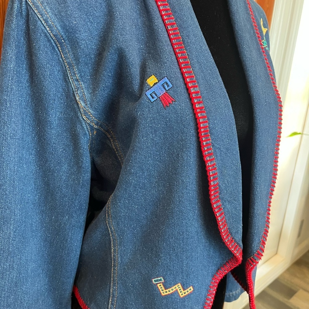 VTG Western Rodeo Boho Rinzi International aztec embroidered denim jacket Size M - Picture 3 of 10